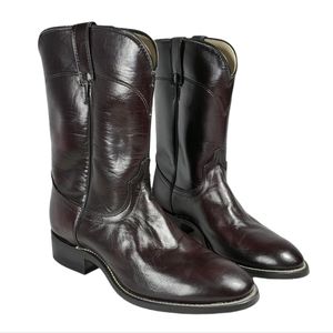 Laredo Mens Cowboy Western Boots Brown Wine Round Toe Mid Calf Pull On 9 D